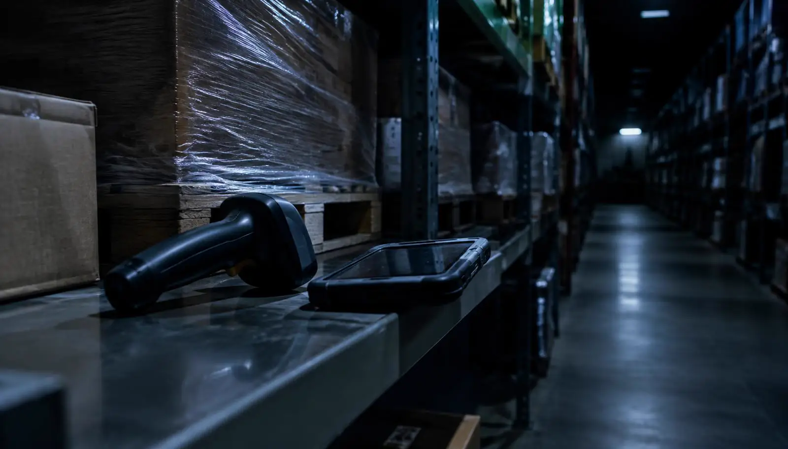 Stock count in a warehouse aisle